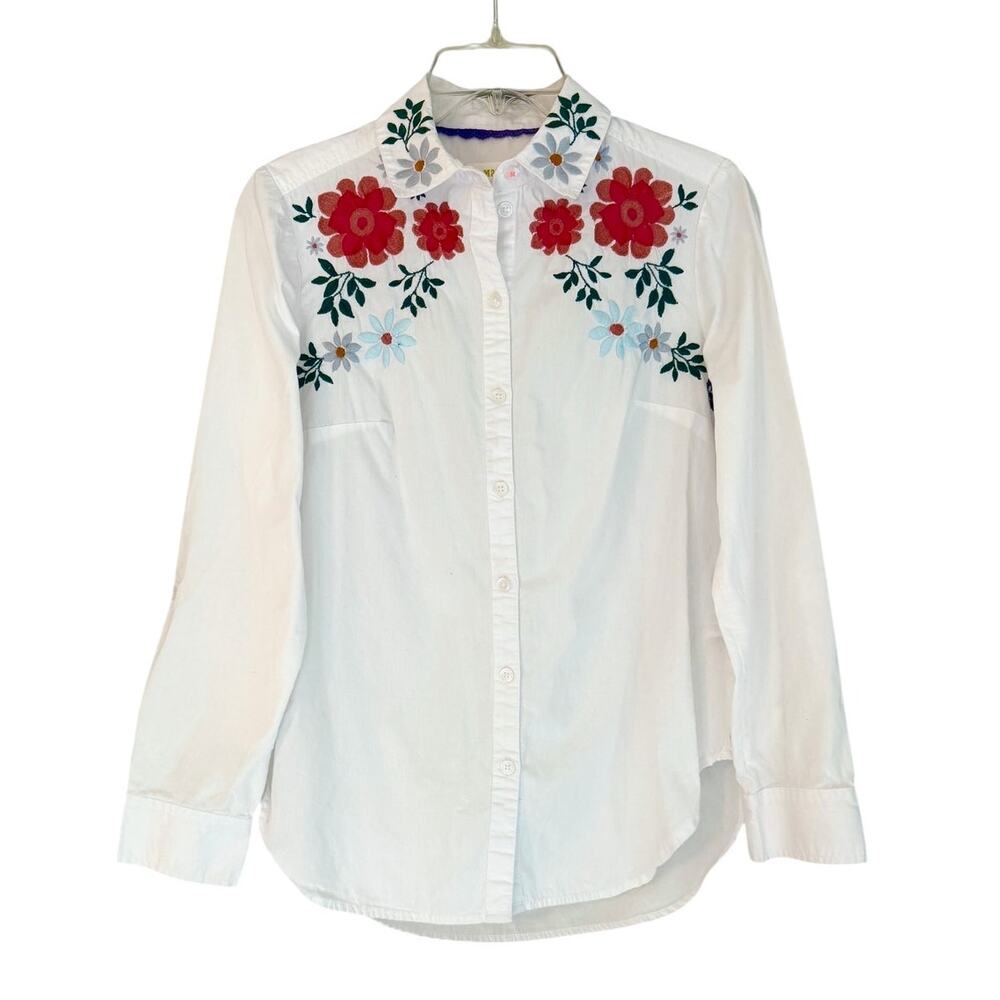 Maeve Anthropologie White Floral Embroidered Button Front Shirt Size 4